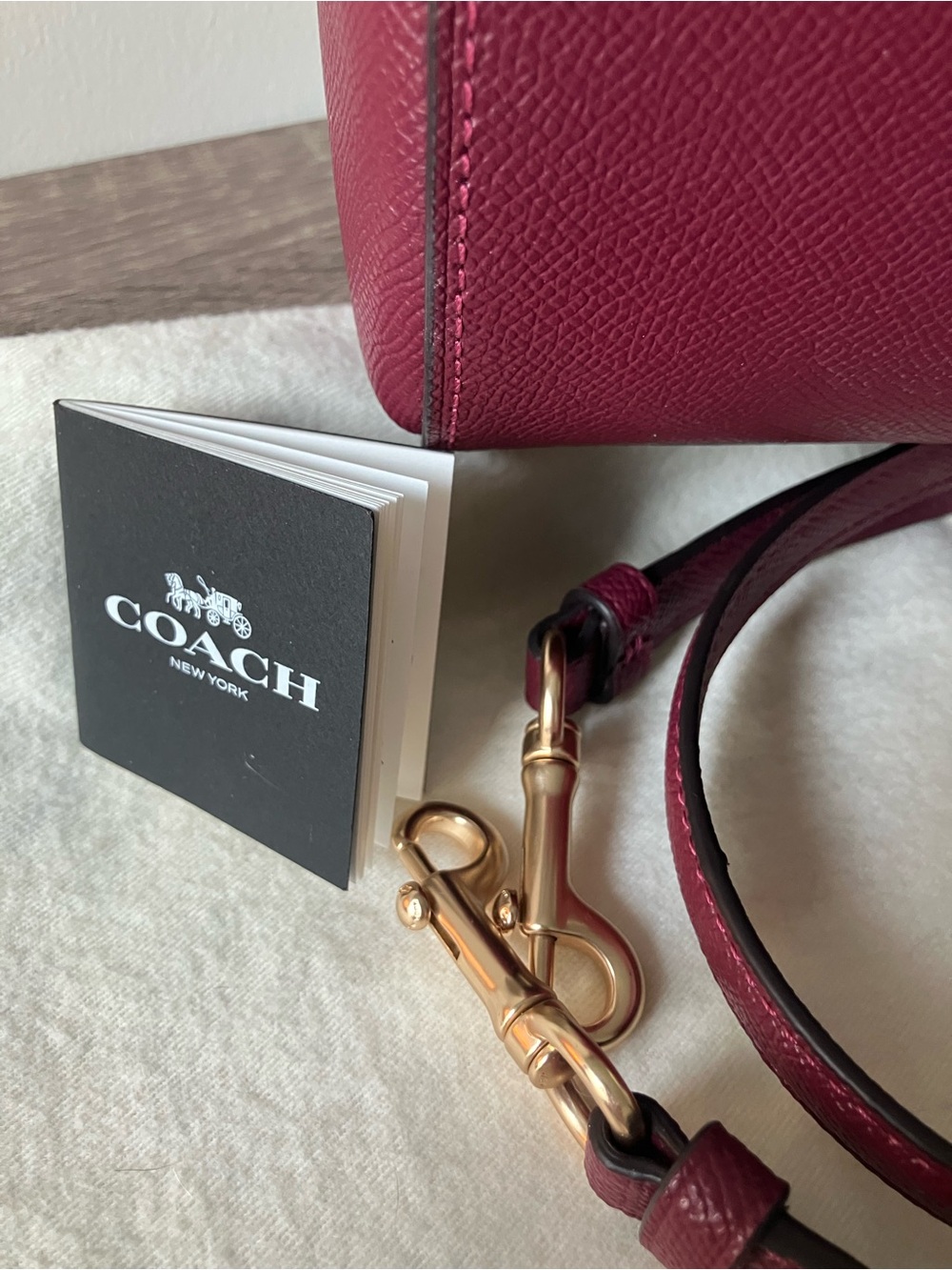 COACH Purse Rowan Satchel Leather Handbag in Berry Pink / Burgundy - Picture 5 of 13
